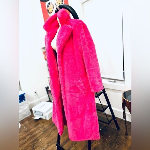NWT Lala Parker PINK SAPPHIRE FAUX FUR TRENCH XL - Picture 9 of 10